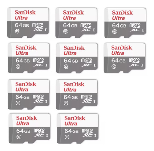 Kit 10 Cartão Memória 64gb Micro Sd Ultra Sandisk Original