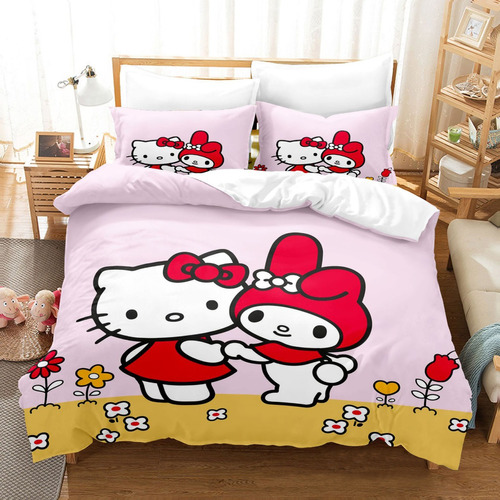 Juego De Funda De Edredón Hello Kitty Melody Para Cama Doble