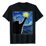 Camiseta Gato Van Gogh Luna, Playera Arte Nocturno