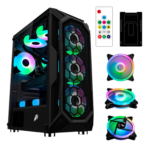 Gabinete Gamer 1stplayer X6 Mesh Vidro+kit 120mm M1-plus Rgb Cor Preto