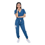 Pijama Quirúrgica Mujer Jogger Antifluidos Azul Petróleo