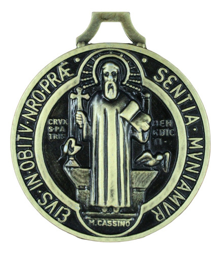 Medallon Grande De San Benito, Terminado Antiguo 12 Cm.