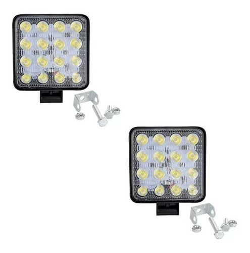 Kit Par Faro Led Cuadrado 16 Led 48 Watts 12v/24v Auto Moto