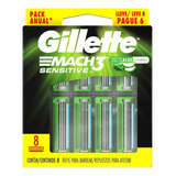 Repuestos Para Afeitar Gillette Mach3 Sensitive, 8 Unidades