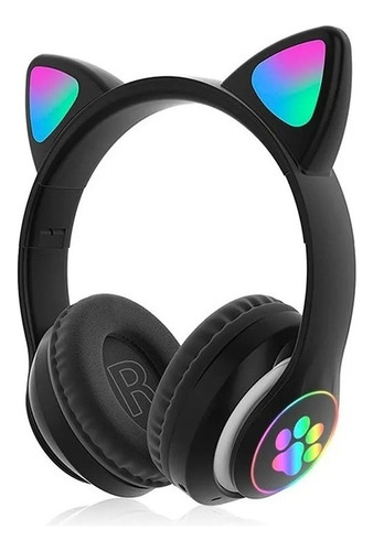 Audífonos De Gato Bluetooth Audífonos Con Orejas Niña Rgb Color Negro