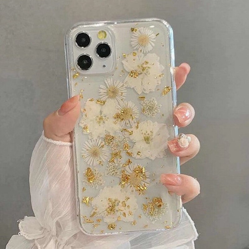 Funda De Teléfono Transparente De Flores Secas Para iPhone 1