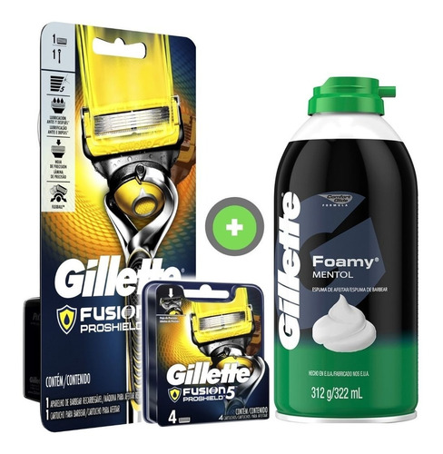Combo Gillette Fusion 5 Proshield + Espuma Mentol 322ml