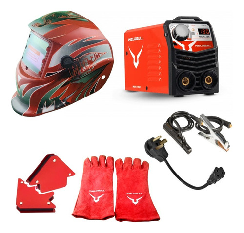 Equipo De Soldar Mini Miura 180 Mas Careta Red + Guantes Color Rojo 110v/220v