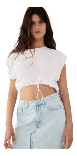 Crop Top De Mujer Ajustable En Cintura - Polera Manga Corta