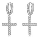 Aretes De Cruz Zircon Chapado En Oro Para Mujer Hombre