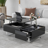 Mesa Elevable Para Sala De Estar Con Almacenamiento Negro.