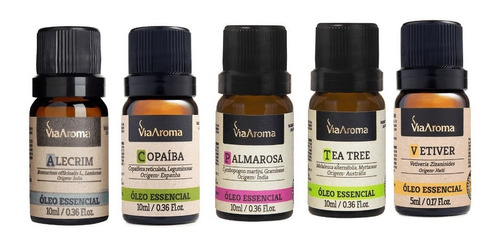 Kit Oe Alecrim Copaiba Palmarosa Tea Tree Vetiver Via Aroma