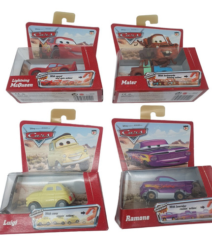 Set 4 Pixar Cars Pullbax Motor Mcqueen Mate Ramon Luigi