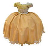 Vestido Infantil Dourado Luxo Festa Princesa Aniversário