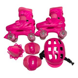 Patins Infantil 4 Rodas Pink Com Led Regulável +kit Proteção