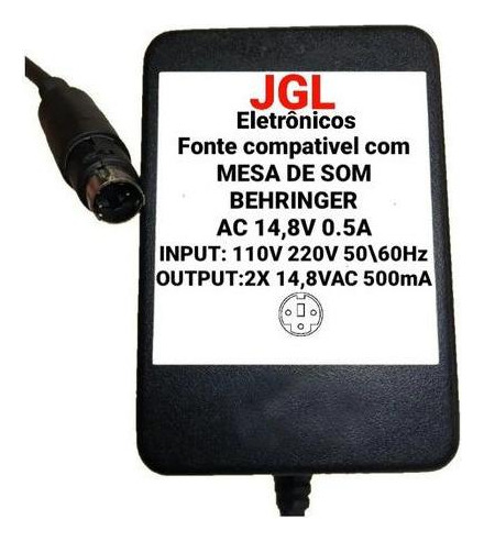 Fonte Behringer 14,8v 500ma Mx 6 Psu6 Xenyx 1002fx 1202fx