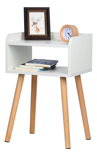 Mesa De Noche Moderna Blanca Estilo Vintage Patas De Madera