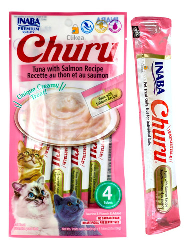 Snack Para Gato Cremoso Inaba Churu Atún Y Salmón 14 Gr 