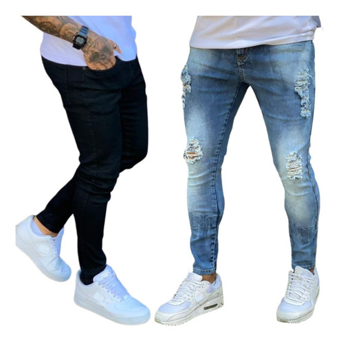 Kit 2 Calça Jeans Masculina Slim Fit Reta N/ Skinny Lycra Nf