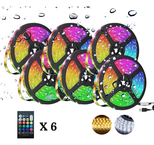 Tira De Luces Led Multicolor Usb Impermeable Control 2m*6pzs Luz Rgb Multicolor