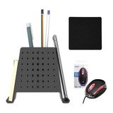 Kit Mouse Com Led + Organizador De Mesa + Mouse Pad Preto Cor Verde-escuro