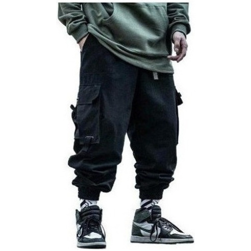 Pantalones Cargo Estilo Hip-hop Para Hombre, Negro