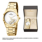 Relógio Champion Feminino Dourado Com Pingente Ch25909w + Cor Do Fundo Branco