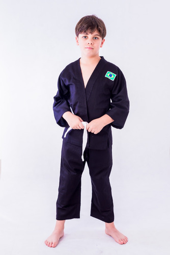 Kimono Infantil Liso Reforçado Preto  + Faixa Branca Grátis