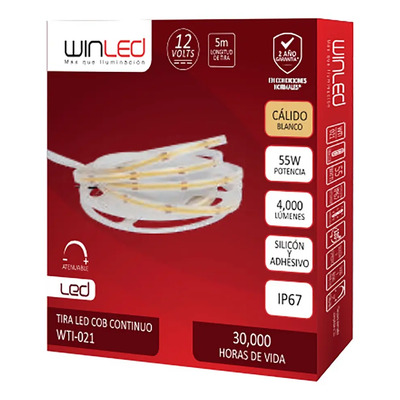 Tira Led Cob Continuo Silicón Flexible Blanco Cálido Winled | Envío gratis