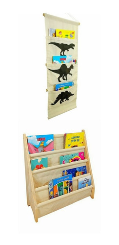 Rack Para Livros Infantil + Organizador De Parede De Dinos