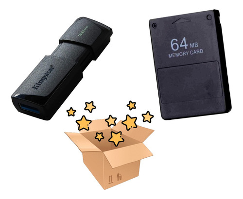 Kit Happy Box Playstation 2 Memory Card 64mb + 32gb