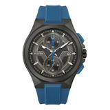 Reloj Bulova Black Dial Silicone Strap Maquina 98b380 Color De La Correa Azul