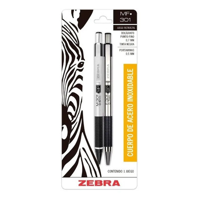 Juego De Pluma Y Lapicero M/f 301 Zebra Punto Fino 2 Piezas. Color De La Tinta Negro Color Del Exterior Acero Inoxidable