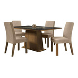 Mesa De Comedor Madesa Sabrina De Cristal Con 4 Sillas, Color Rústico/negro/imperial, Diseño De Tela: Liso