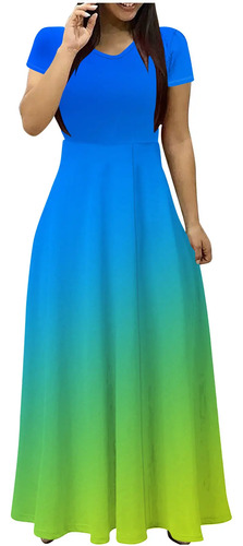 Vestido De Señora Con Estampado Degradado Y Cintura Corta Co