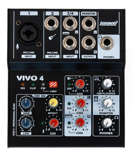 Consola Sonido Mixer Pasivo Profesional Lexsen Vivo 4 Usb