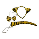 Set Animales Tigre Cola + Vincha + Moño Cotillon Disfraz