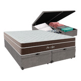 Cama + Box Baú Queen Cinza Colchão New Aspen Comfort Prime