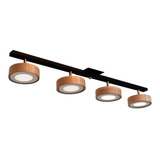 Aplique Riel De Techo Orientable Madera Negro 4 Luces Led 