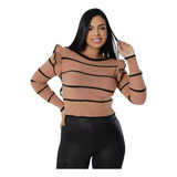 Blusa De Frio Cropped Babado Feminina Tricot Modal Catia