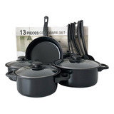 Set De Batería 13 Pcs Antiadherente Royal Mark Ollas Sartén Color Negro