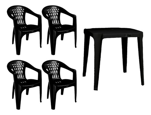 Jogo Mesa Quadrada Incluso 4 Cadeiras Com Braço Duoplastic
