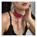 Collar De Clavícula Con Gotas De Sangre Creativas De Perlas