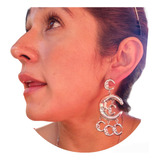 Aretes Largos De Lunas Colgantes Plata  Ley.925 