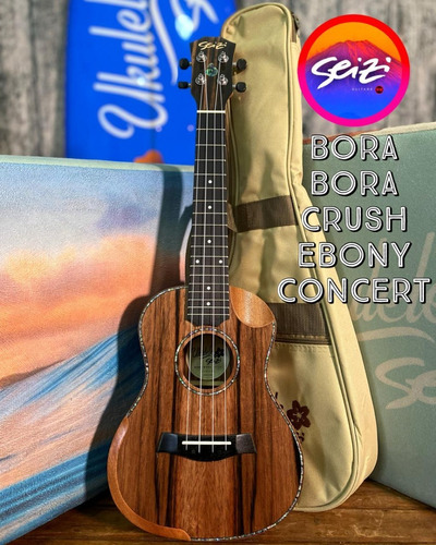Ukulele Seizi Bora Bora Crush Concert Eletrico Bag Ebony