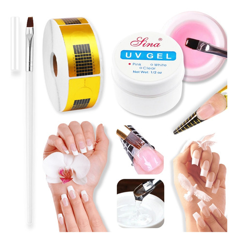 Combo Uv Gel Construcción De Uñas +pincel +molde Gelificadas