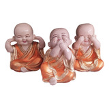Kit C/3 Budas Monge Bebê Cego Surdo Mudo Trio Laranja 15cm