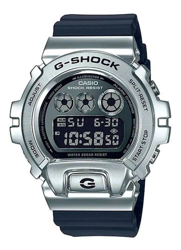 Reloj Pulsera Casio G-shock Gm-6900 De Cuerpo Color Plateado, Digital, Para Hombre, Fondo Gris Y Negro, Con Correa De Resina Color Negro, Dial Gris, Subesferas Color Gris Y Plateado, Minutero/segunder