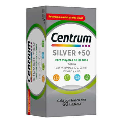 Centrum Silver +50 Multivitamínico Adultos con Vitamina B, Vitamina C, Calcio, Potasio y Zinc 60 Tabletas | Envío gratis