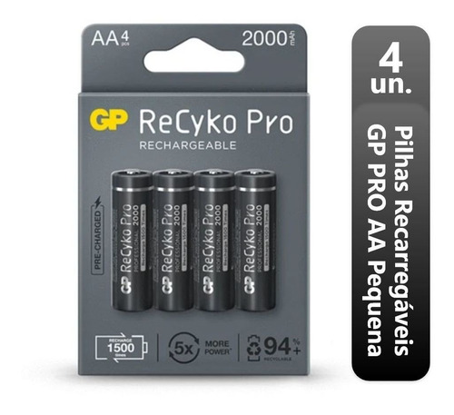 04 Pilhas Aa Recarregável Pro 2000 Mah Gp 01 Cartela